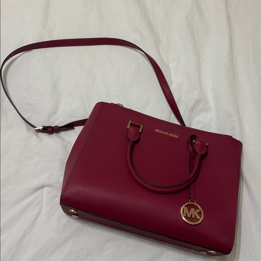 Michael Kors Burgundy Handbag with Gold Details